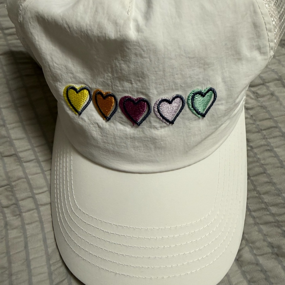 Roller Rabbit White Cap with Multicolor Heart Embroidery